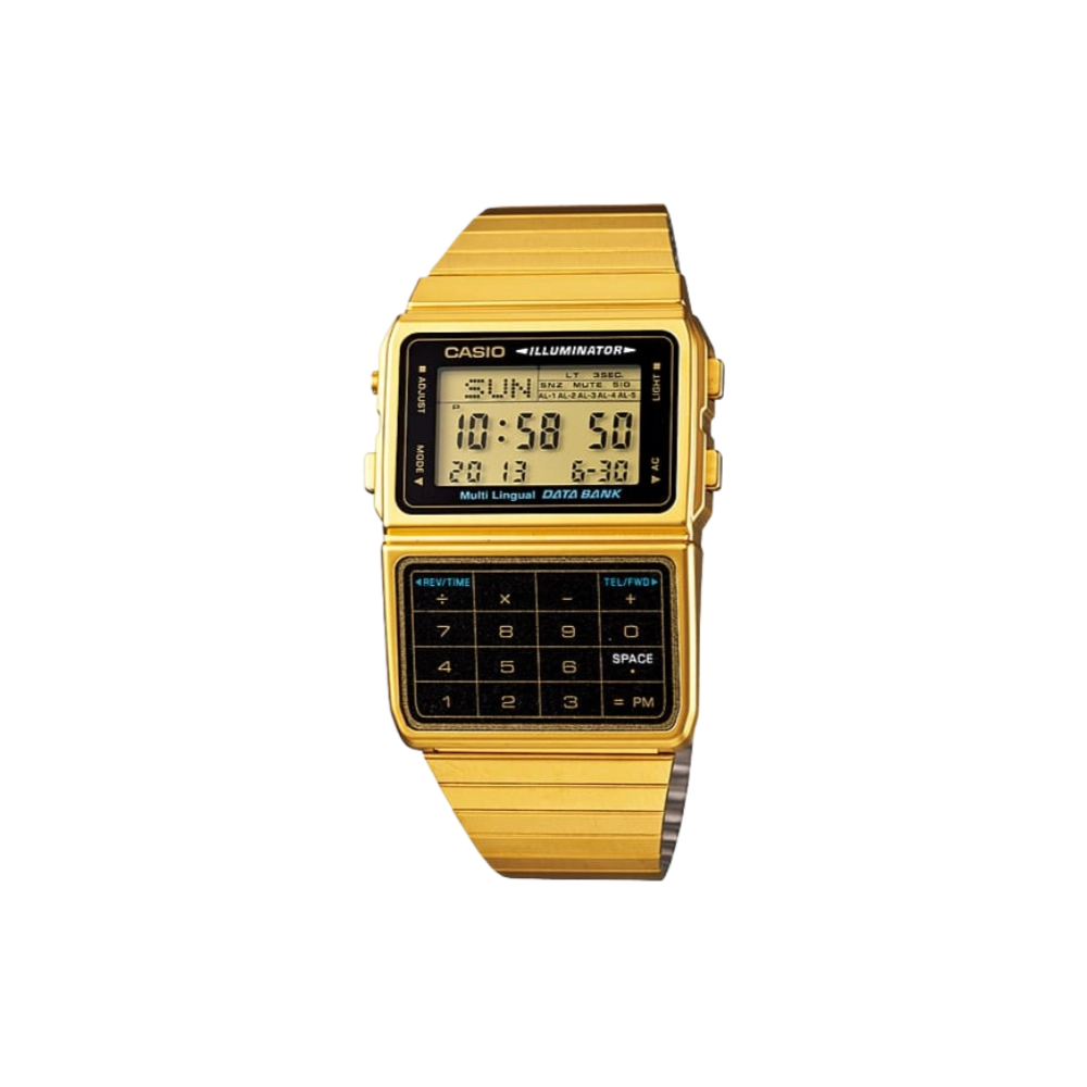 Casio DBC611G-1 Vintage Gold Tone Stainless Steel Band Data Bank Calculator - Image 1