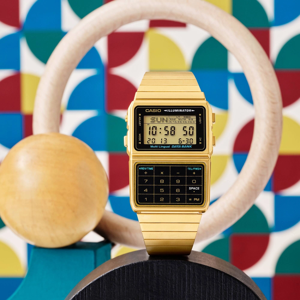 Casio DBC611G-1 Vintage Gold Tone Stainless Steel Band Data Bank Calculator - Image 3
