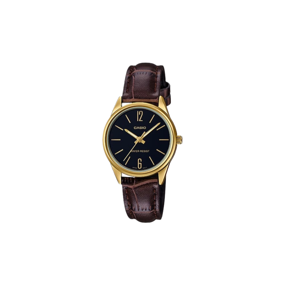 Casio LTP-V005GL-1B Black Dial Brown Leather Band - Image 1