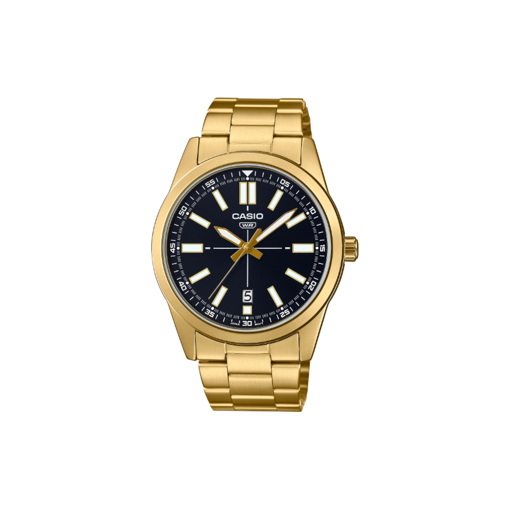Casio MTP-VD02G-1E Black Dial Date Gold Tone Stainless Steel Band - Image 1
